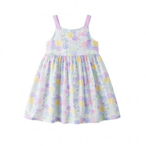 Vestido lila y amarillo.