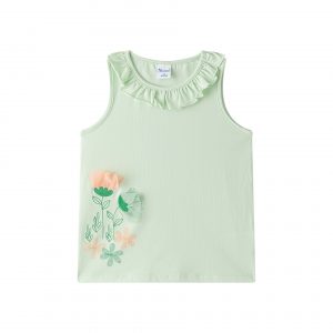 Camiseta verde flores tul.