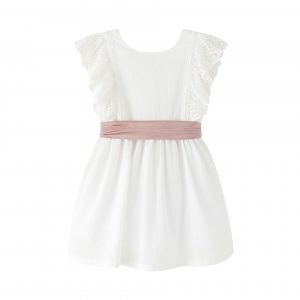 Vestido algodón blanco lazo rosa.