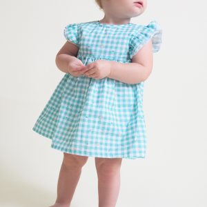 Vestido cuadros turquesa.