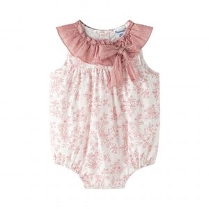 Pelele blanco flores rosas y plumeti