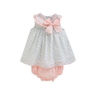 Vestido azul y rosa plumeti y flores