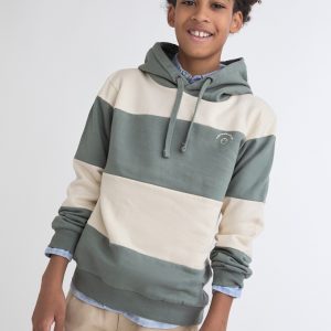Sudadera franjas anchas y capucha ajustable.