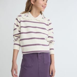 Jersey de punto a rayas malva.