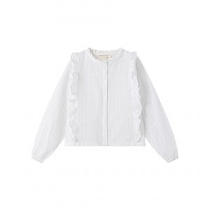 Blusa con volantes delanteros y mangas abullonadas.