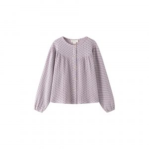 Blusa bambula lila circulos oscuros.