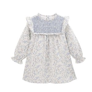 Vestido flores azules punto panal.