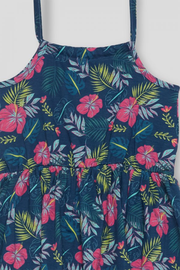 Vestido azul flores rosas hawaianas. - Imagen 3
