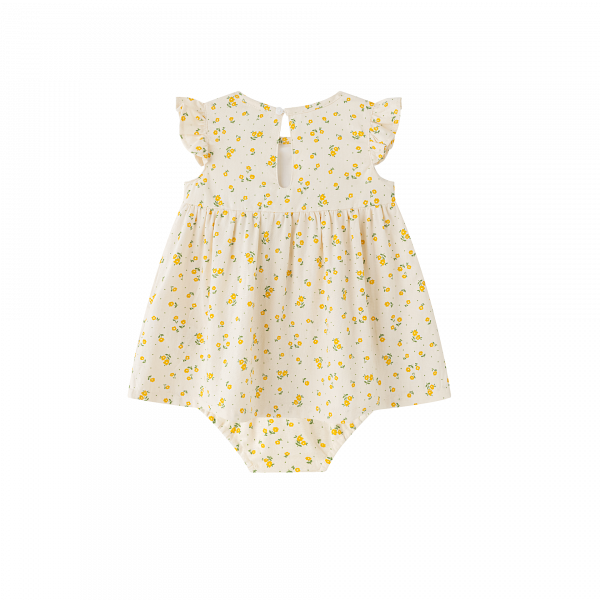 Vestido marfil flores mostaza. - Imagen 2