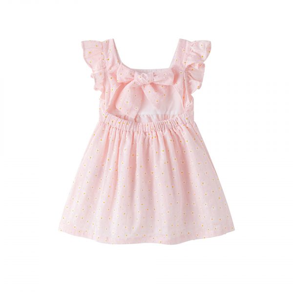 Vestido rosa margaritas lazo espalda - Imagen 2