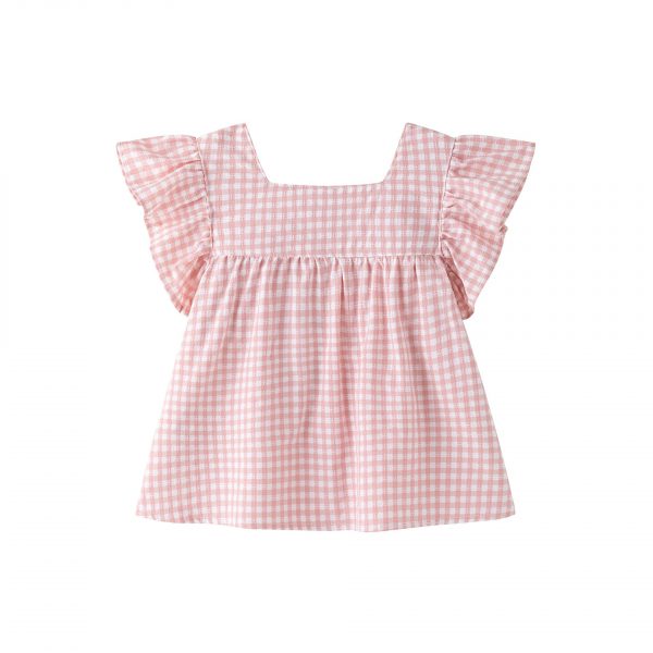 Conjunto vichy rosa pastel.