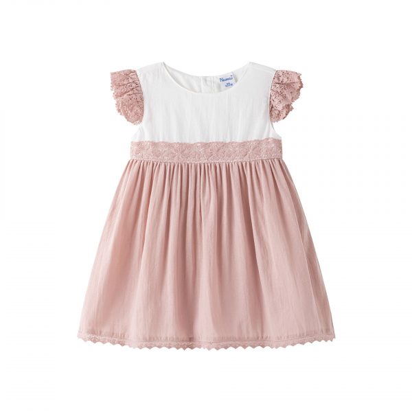 Vestido lino rosa tirabordada