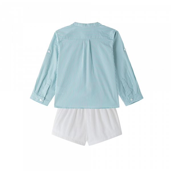 Conjunto camisa rayas verde+bermuda blanca. - Imagen 2