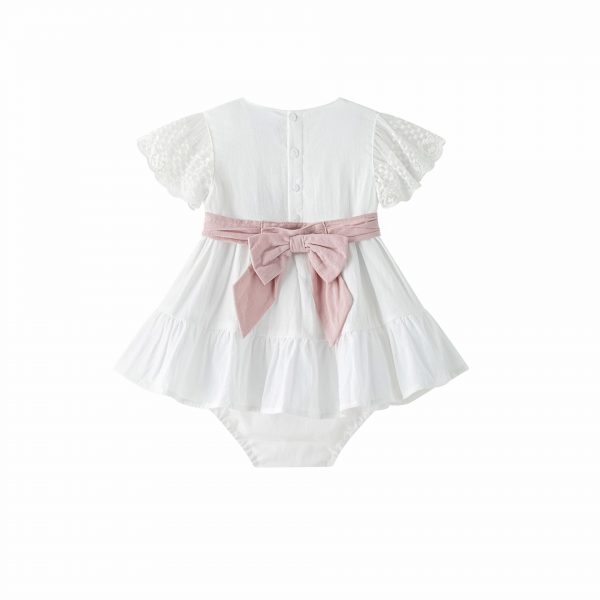 Vestido ceremonia blanco fajin rosa. - Imagen 2