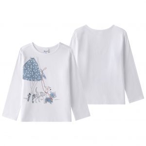 Camiseta niña falda azul flores.