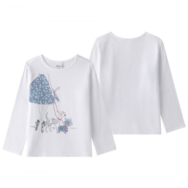 Camiseta niña falda azul flores.