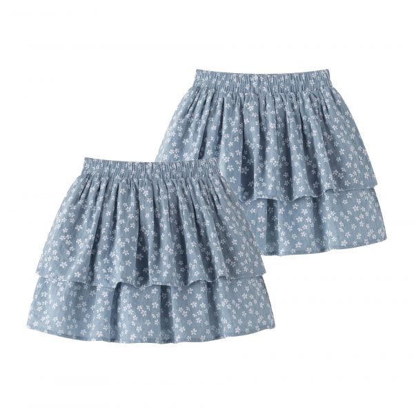 Falda azul flores 2 capas.