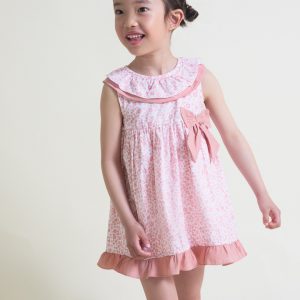 Vestido flores rosa y lazo junior.